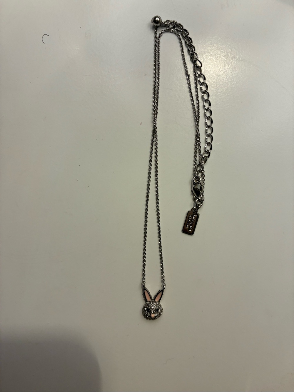 Silver Bunny Pendant Necklace with Pink Ear Accents